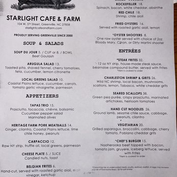 Starlight Cafe - Food menu - New American Near Me - Greenville, North Carolina