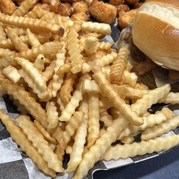 Sweet Dreams - Mac Attack Burger plate with Large fries and cheese curds - Burgers Near Me - Waukesha, Wisconsin Sweet Dreams - Mac Attack Burger plate with Large fries and cheese curds - Burgers Near Me - Waukesha, Wisconsin