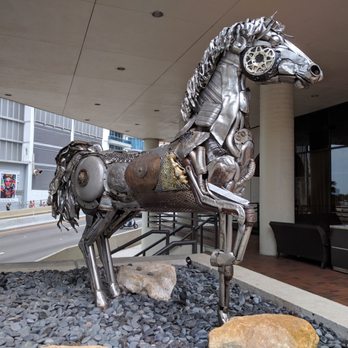Area 31 - Cool steam punk style steel horse outside the Area 31 rooftop bar at the Epic, Miami Beach - Seafood Near Me - Miami, Florida