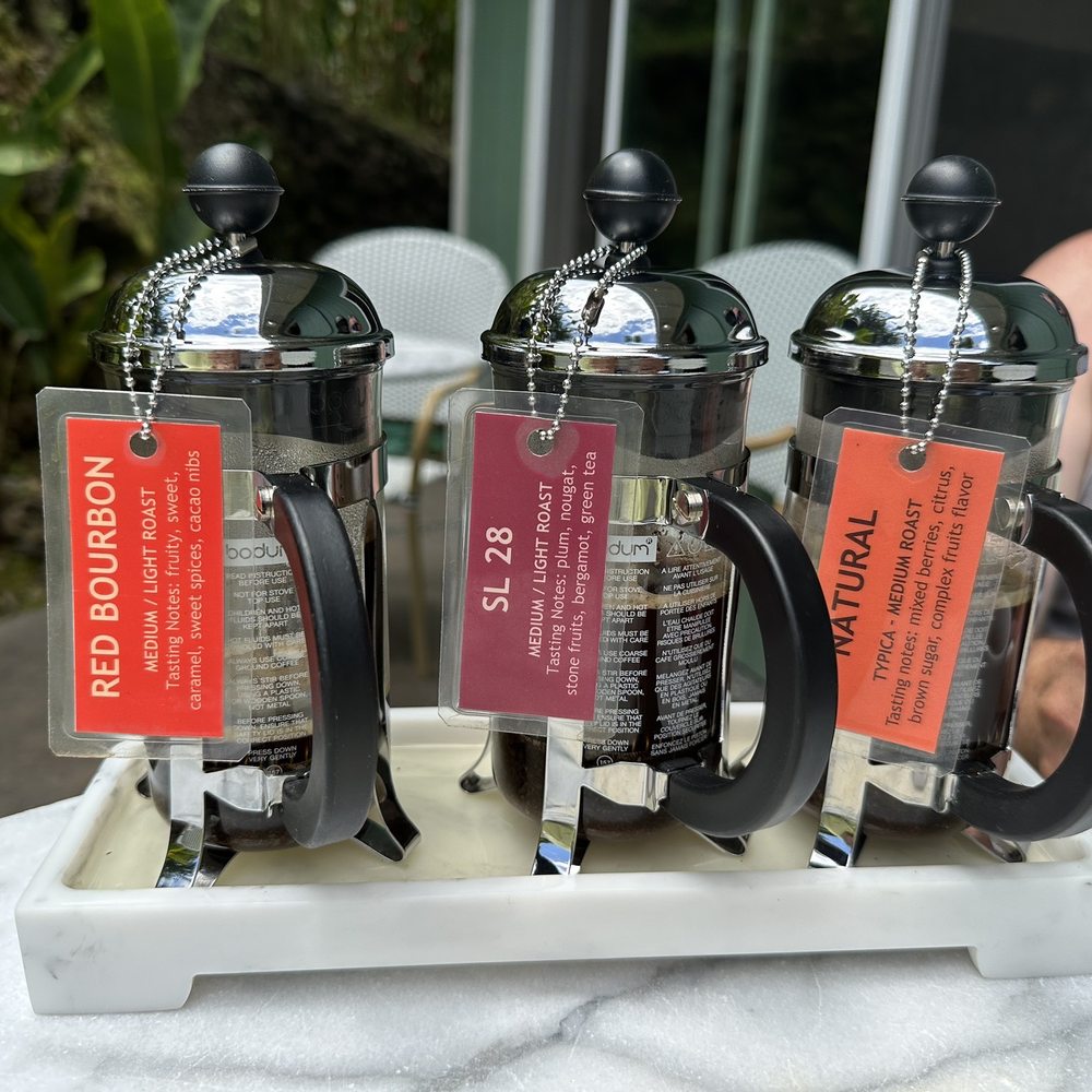 Hala Tree Coffee - Our coffee flights, we bought The Natural. - Attraction Farms Near Me - Captain Cook, Hawaii