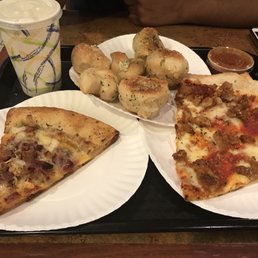 Garlic knots, chicken bacon ranch (left), chicken parm (right) Garlic knots, chicken bacon ranch (left), chicken parm (right)