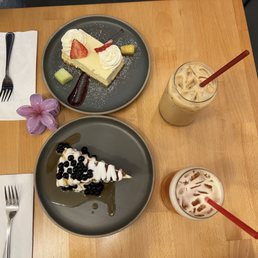 Top: Cheesecake, bottom: brown sugar milk tea crepe cake