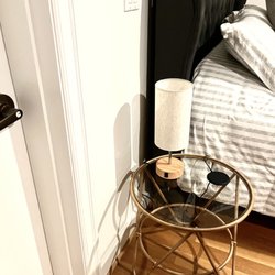 Stripe Bedding+Touch Lamp (In One Of The Rooms)