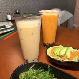 Seaweed salad and avocado salad. Seaweed salad and avocado salad.