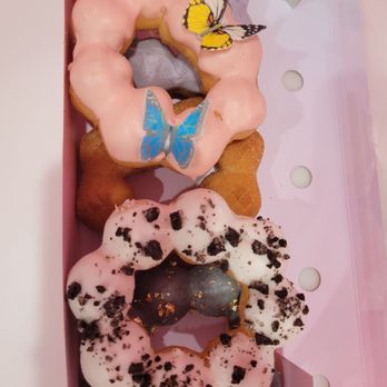 Mochi Co & Tea - 5 of their mochi doughnut. Strawberry garden with edible butterfly. - Donuts Near Me - Fort Myers, Florida Mochi Co & Tea - 5 of their mochi doughnut. Strawberry garden with edible butterfly. - Donuts Near Me - Fort Myers, Florida