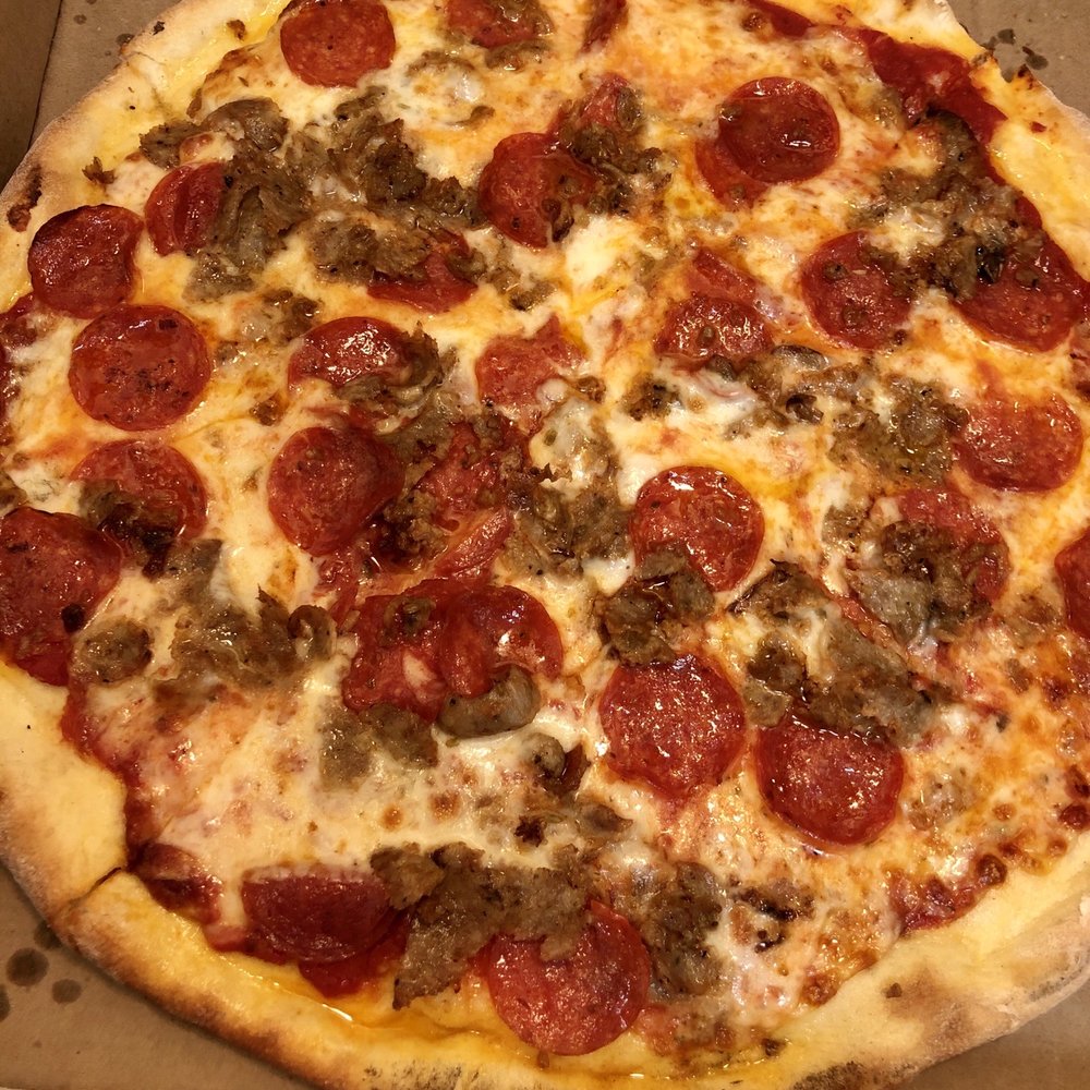 Valentino's Pizza - Medium Pepperoni & sausage pizza - Pizza Near Me - Manhattan Beach, California Valentino's Pizza - Medium Pepperoni & sausage pizza - Pizza Near Me - Manhattan Beach, California