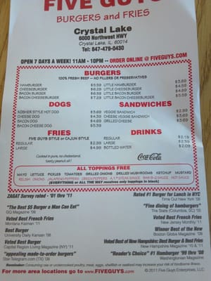 Menu photo 2 Five Guys Crystal Lake, IL