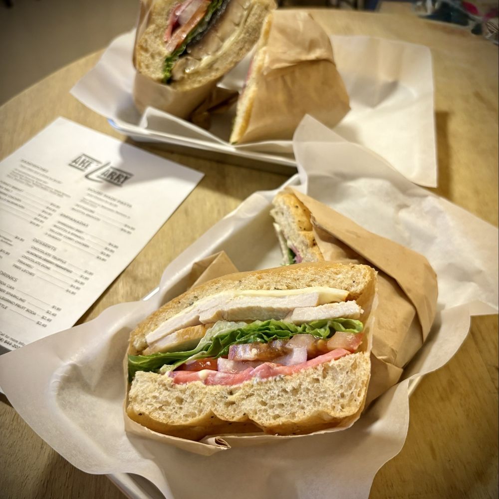 Turkey Breast (f) and Portobello Mushroom (r) sandwiches on house made foccacia.