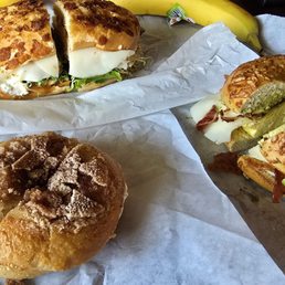 top: California Club, left: Cinnamon Bagel with Strawberry Cream Cheese, rt: Eggwich Club on Spinach Bagel top: California Club, left: Cinnamon Bagel with Strawberry Cream Cheese, rt: Eggwich Club on Spinach Bagel
