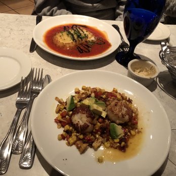 Aurora’s - Scallop appetizer in front. The fried mozzarella in back - Mediterranean Near Me - Fairfield, Connecticut