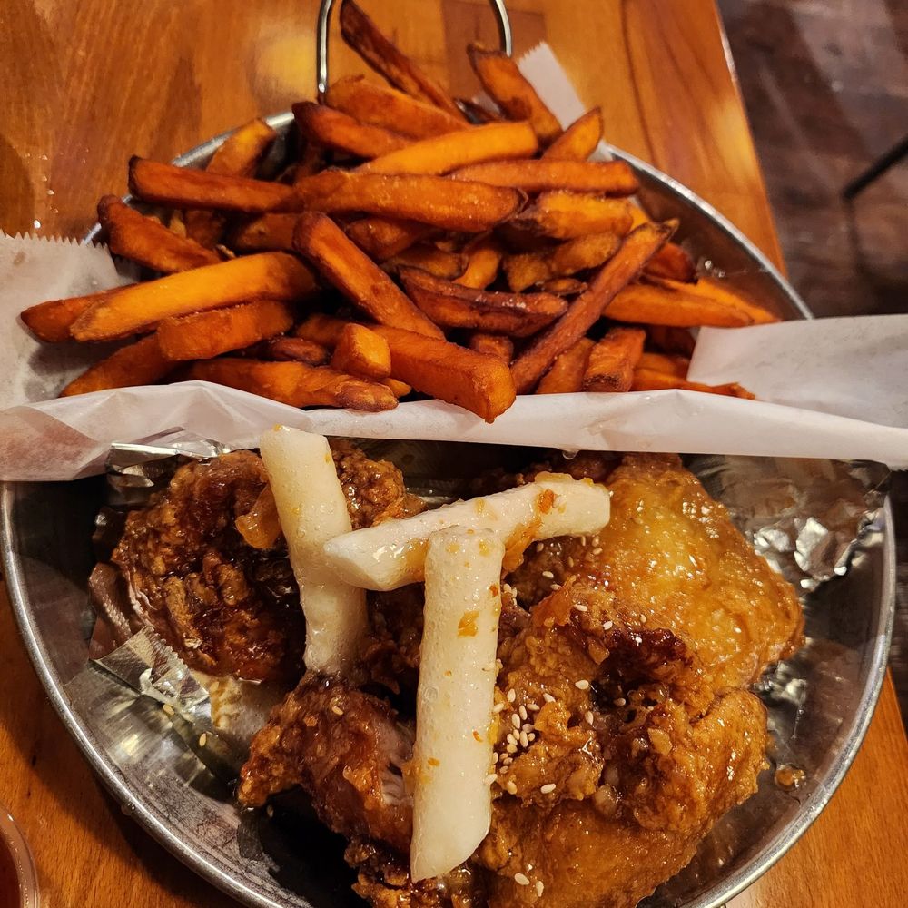 No.1 Plus Chicken - honey garlic combo w/ sweet potato fries - Korean Near Me - Dallas, Texas No.1 Plus Chicken - honey garlic combo w/ sweet potato fries - Korean Near Me - Dallas, Texas