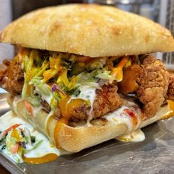 Chuds Pub and Grub - Sweet chili chicken slaw or something like that. I don't recall the sandwich name exactly!