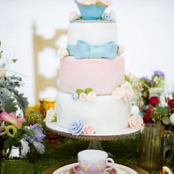 Cake On Sunday - Alice in Wonderland inspired wedding cake with a handmade, edible teacup on top.