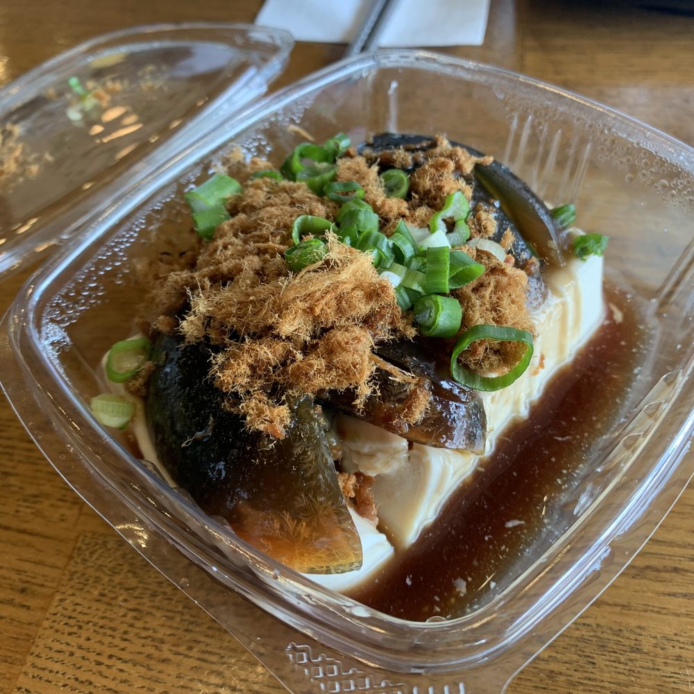Liang's Village - Preserved Egg and Cold Tofu with Pork Sung and Scallions - Taiwanese Near Me - Cupertino, California Liang's Village - Preserved Egg and Cold Tofu with Pork Sung and Scallions - Taiwanese Near Me - Cupertino, California