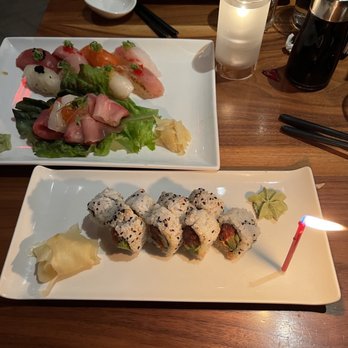 RED - Sashimi dinner on top and Sushi rolls on bottom - Sushi Bars Near Me - Madison, Wisconsin RED - Sashimi dinner on top and Sushi rolls on bottom - Sushi Bars Near Me - Madison, Wisconsin