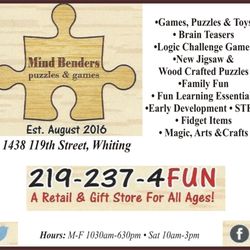 Mind Benders puzzles & games - Northwest Indiana's largest little Retailer of Logic Challenge Brain Games!