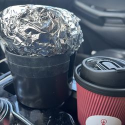 Latte with a SEC on an everything bagel