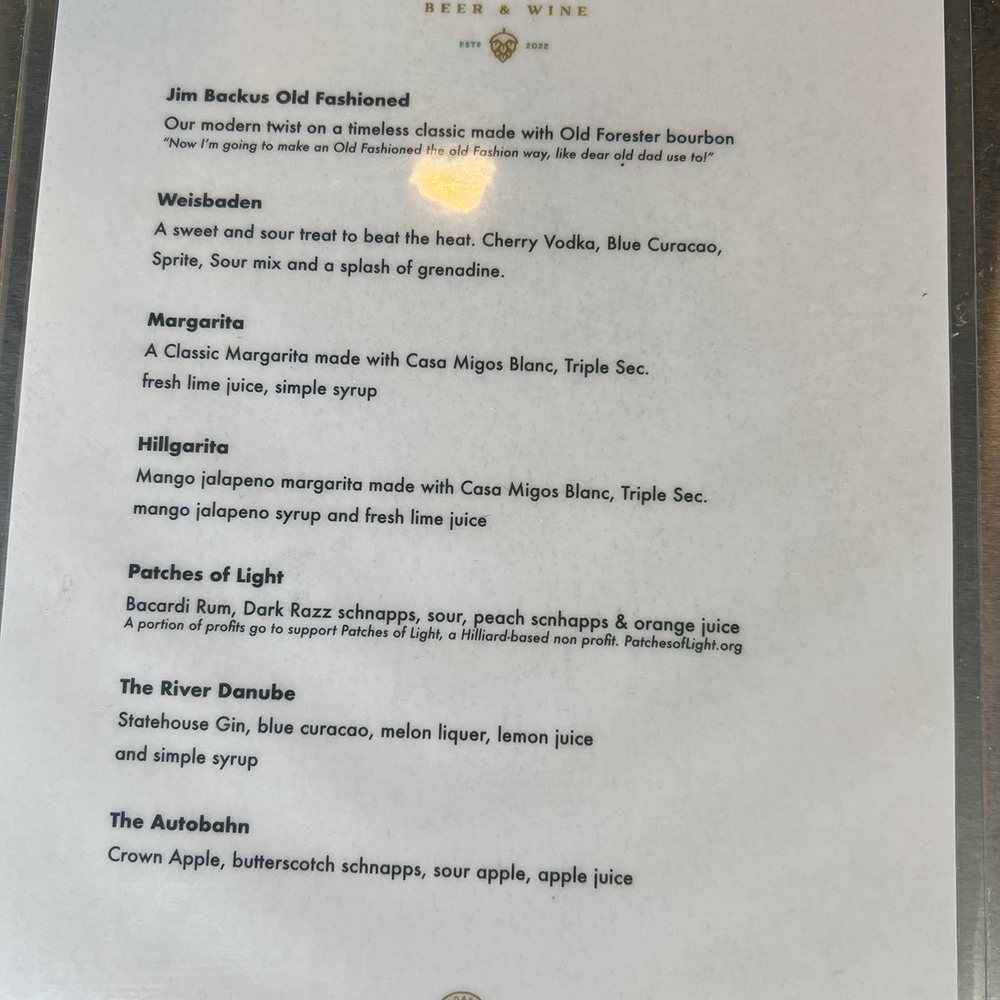 HillGarten - Cocktail menu - Beer Gardens Near Me - Hilliard, Ohio