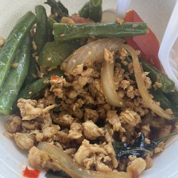 Thai Kitchen - Ground chicken , too many green beans ( I have never had green beans of a chicken basil dish ) - Thai Near Me - Irvine, California Thai Kitchen - Ground chicken , too many green beans ( I have never had green beans of a chicken basil dish ) - Thai Near Me - Irvine, California