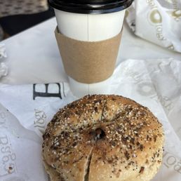 Everything bagel with scallion cream cheese, and a pumpkin latte! Everything bagel with scallion cream cheese, and a pumpkin latte!
