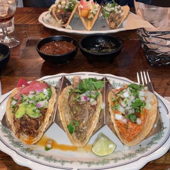Taco Diablo - (From the left) Beef Barbacoa Taco, Pork Carnitas Taco, chicken tinga taco - Mexican Near Me - Evanston, Illinois Taco Diablo - (From the left) Beef Barbacoa Taco, Pork Carnitas Taco, chicken tinga taco - Mexican Near Me - Evanston, Illinois