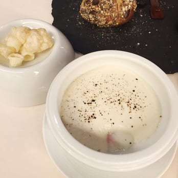 Metamorfosi - A deconstructed carbonara Carbonara with a egg and Parmesan foam with crispy pasta and fried pork rinds - Italian Near Me - Rome, RM