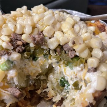 Papas El Guero - Asada potato with butter, sour cream, cheese jalapeños and corn. - Food Stands Near Me - Perris, California