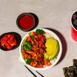 Flame Broiler - NAE Korean Spicy Chicken Bowl, NAE (No Antibiotics Ever) Dark Meat Chicken, brushed with our Simply Magic Sauce.