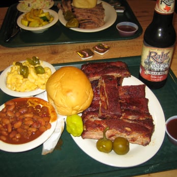 Feedstore BBQ - My ribs, with mac and cheese, the spicy pintos and a cold Rahr beer. - Barbeque Near Me - Southlake, Texas Feedstore BBQ - My ribs, with mac and cheese, the spicy pintos and a cold Rahr beer. - Barbeque Near Me - Southlake, Texas