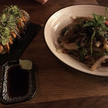 Barn Joo 35 - Noodles, tiger roll, sit sauve, and table - Korean Near Me - New York, New York