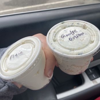 Bubba's Bagels - 2 sides of cream cheese, 1 plain and 1 garlic onion - Bagels Near Me - Grass Valley, California