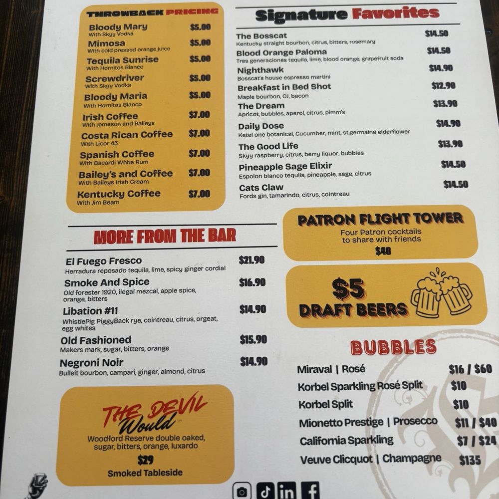 Bosscat Kitchen & Libations - Cocktail menu - Bars Near Me - Orange, California Bosscat Kitchen & Libations - Cocktail menu - Bars Near Me - Orange, California
