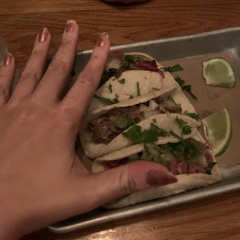 Bartaco Chastain Park - three tacos and my hand - Mexican Near Me - Atlanta, Georgia