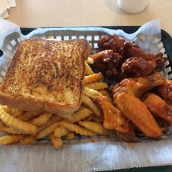 Jim Bob's Chicken Fingers - Wing plate with honey bbq and hot. Wings were very crispy. Honey bbq sauce was great, hot was just okay.