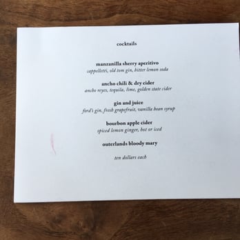 Outerlands - drinks - New American Near Me - San Francisco, California Outerlands - drinks - New American Near Me - San Francisco, California