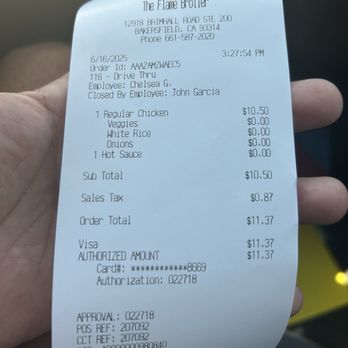 Flame Broiler - Receipt - Fast Food Near Me - Bakersfield, California