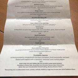 Double Arrow Lodge - Dinner menu