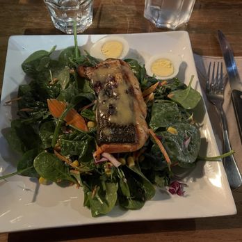 The Bureau 510 - BLUE CHEESE SALMON SALAD With Frisée, Arugulas, Baby spinach, Carrots, Red cabbage, egg, Sweet corn, honey mustard dressing - Burgers Near Me - Emeryville, California The Bureau 510 - BLUE CHEESE SALMON SALAD With Frisée, Arugulas, Baby spinach, Carrots, Red cabbage, egg, Sweet corn, honey mustard dressing - Burgers Near Me - Emeryville, California