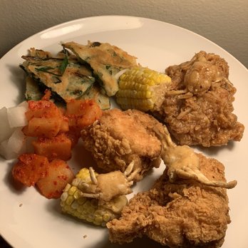 Kosoo - Korean fried chicken, chive pancake and pickled and kim chi radish - Korean Near Me - Vancouver, British Columbia