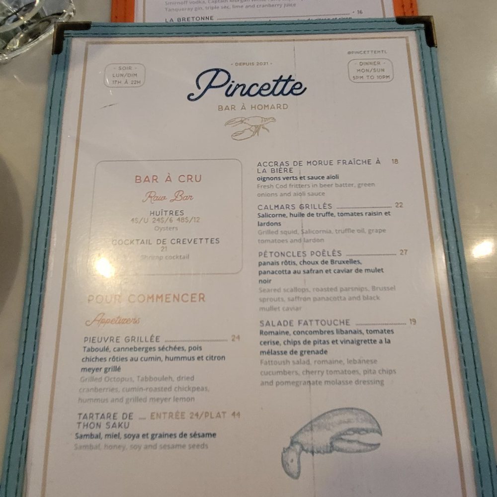 Pincette - Bar menu - Seafood Near Me - Montreal, Quebec Pincette - Bar menu - Seafood Near Me - Montreal, Quebec