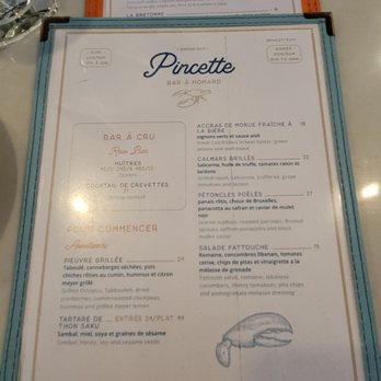 Pincette - Bar menu - Seafood Near Me - Montreal, Quebec