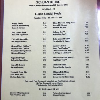 Sichuan Bistro - Lunch special menu - Szechuan Near Me - Mason, Ohio