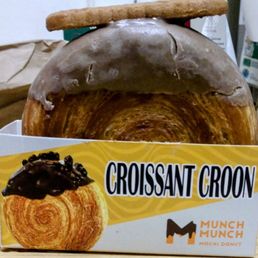 One of my new addictions.  Topped with  a yummy cinnamon cookie. Filled with a coffee flavor filling in a crunchy rolled croissant.