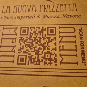 La Nuova Piazzetta - QR code menu, creates even less of a personal experince - Roman Near Me - Rome, RM La Nuova Piazzetta - QR code menu, creates even less of a personal experince - Roman Near Me - Rome, RM