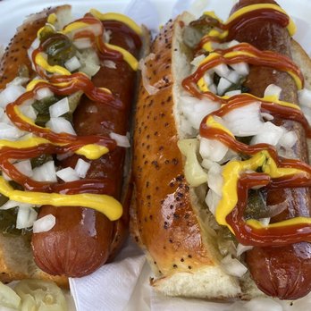 Honor Market - The Everything Dog - ketchup, mustard, onions, relish, sauerkraut, banana peppers - Gas Stations Near Me - Yountville, California