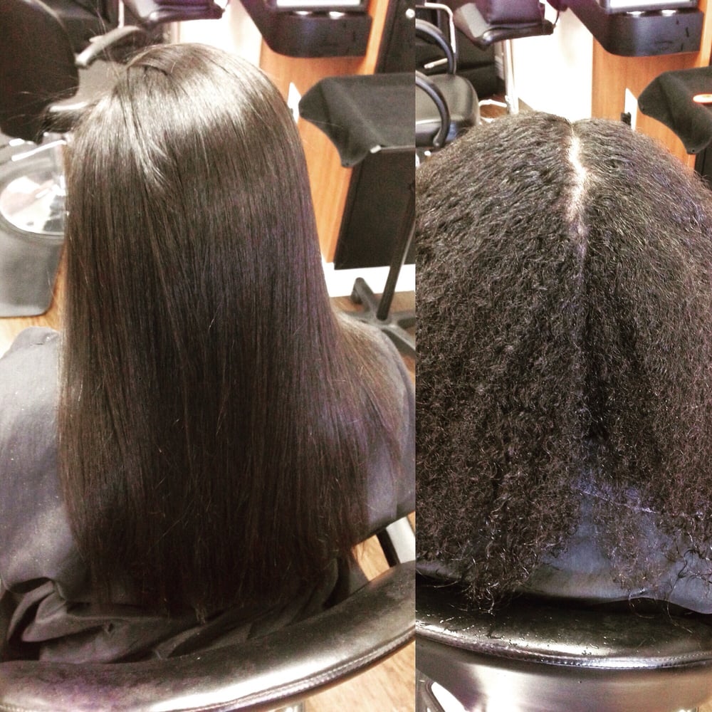 Before and After a Keratin treatment on one of our naturalhair clients