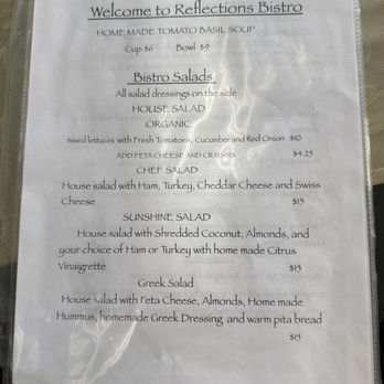 Reflections Bistro - Menu - Delis Near Me - Saint Augustine, Florida