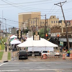 the Agora Borealis - 9/21/18. Friday evening. 5th Annual Cirque du Lake Street Festival in front of Agora Borealis. View. Top of Lake Street. Rain subsided.