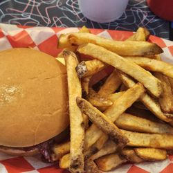 Daves Famous T & L Hotdogs - The fries and bacon cheese burger