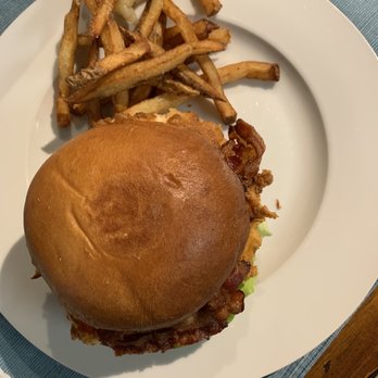 Green Pig Bistro - Spicy Chicken Sandwich & French Fries (note the French Fries on my plate were only about 1/3 of the portion size they gave me!) - New American Near Me - Arlington, Virginia